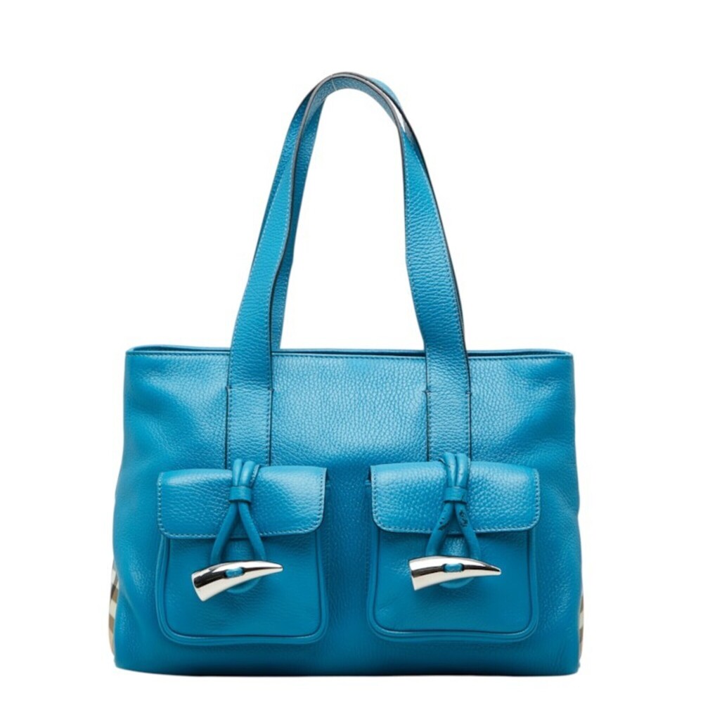 Burberry Nova Check Handbag, Blue Beige Leather, Women's BURBERRY